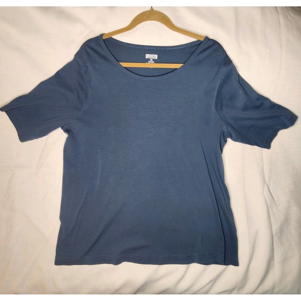 Duluth Trading Womens T Shirt Sz 2XL Blue Scoop Neck Short Sleeve Pullover Top